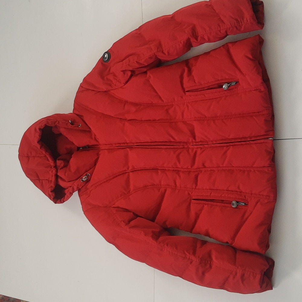 Calvin Klein Women's L Red Down Hooded Puffer Coat